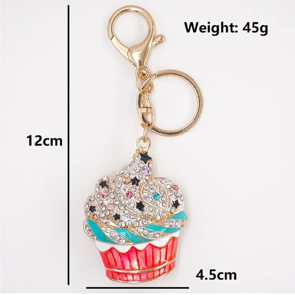 🧁 Cupcake Rainbow Rhinestone Charm Keychain - Picture 7 of 7
